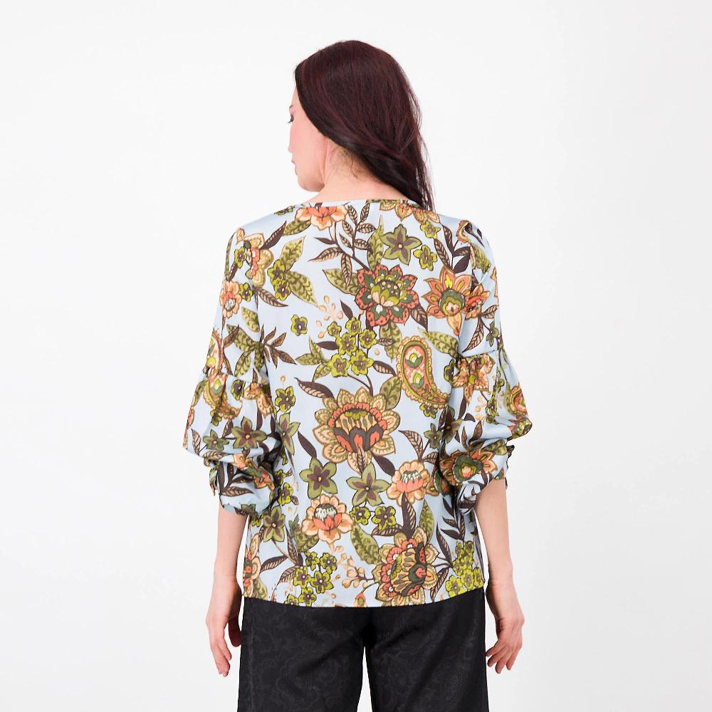 QVC Olly Doo Blusa Fantasia In Raso. Manica Balloon Scesa Con Fiocco. Made In Italy