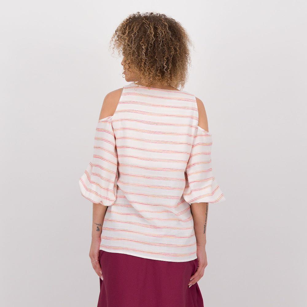 QVC Olly Doo Blusa In Misto Viscosa Con Tagli Cut-out Sulle Spalle