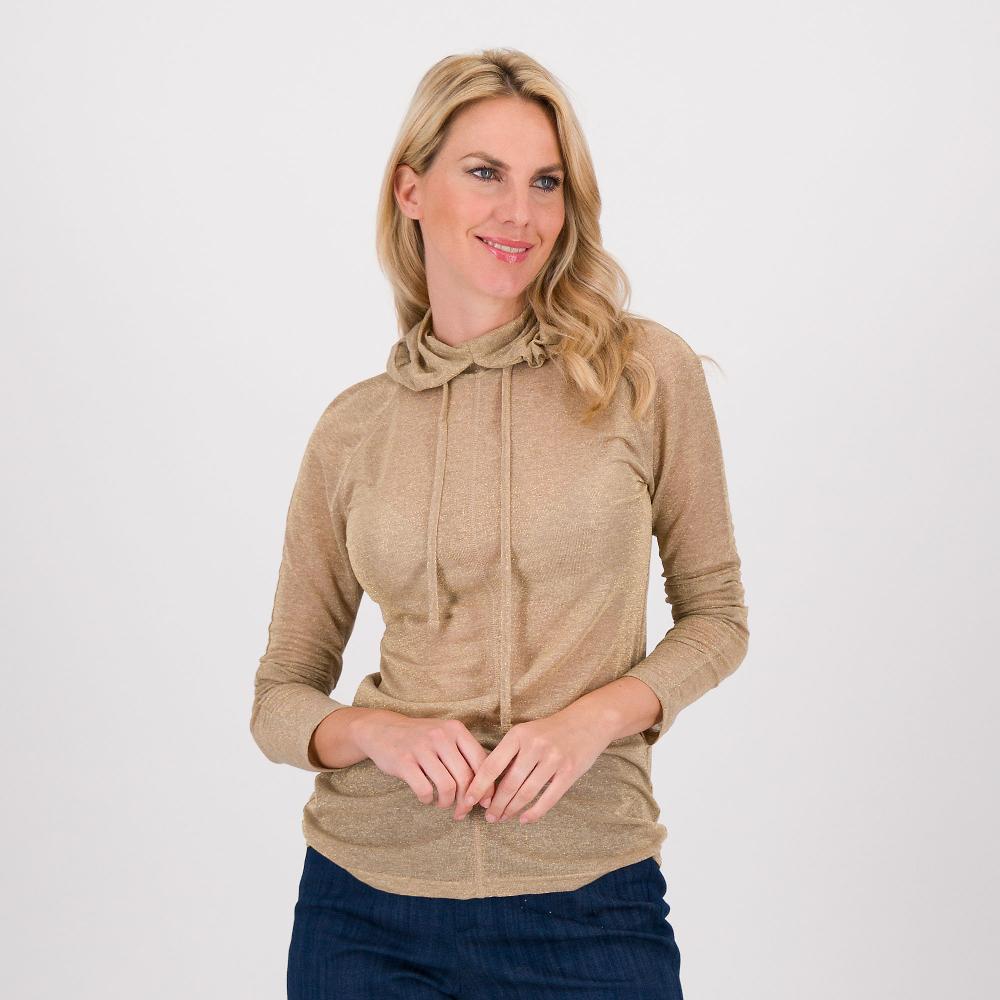QVC Olly Doo Felpa con cappuccio tessuto jersey e lamé a maniche lunghe