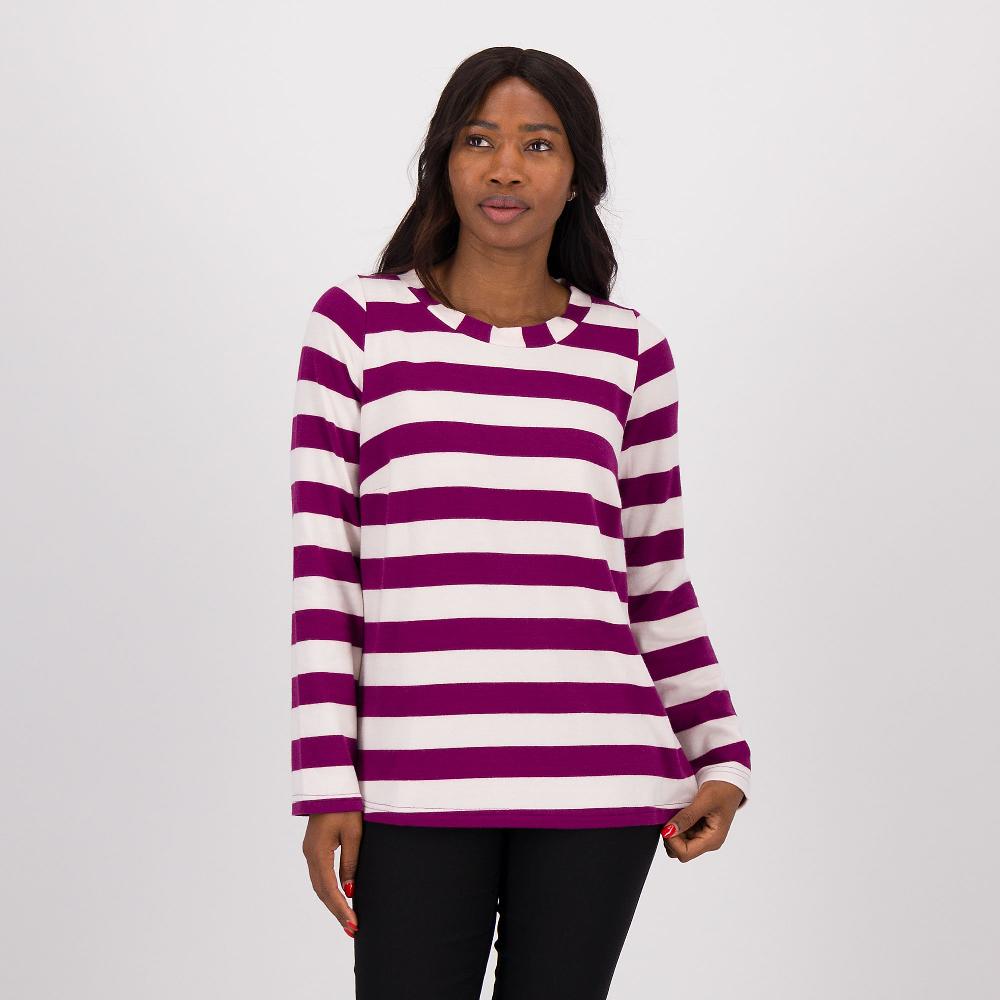 QVC Olly Doo Maglia a righe in misto viscosa con maniche lunghe