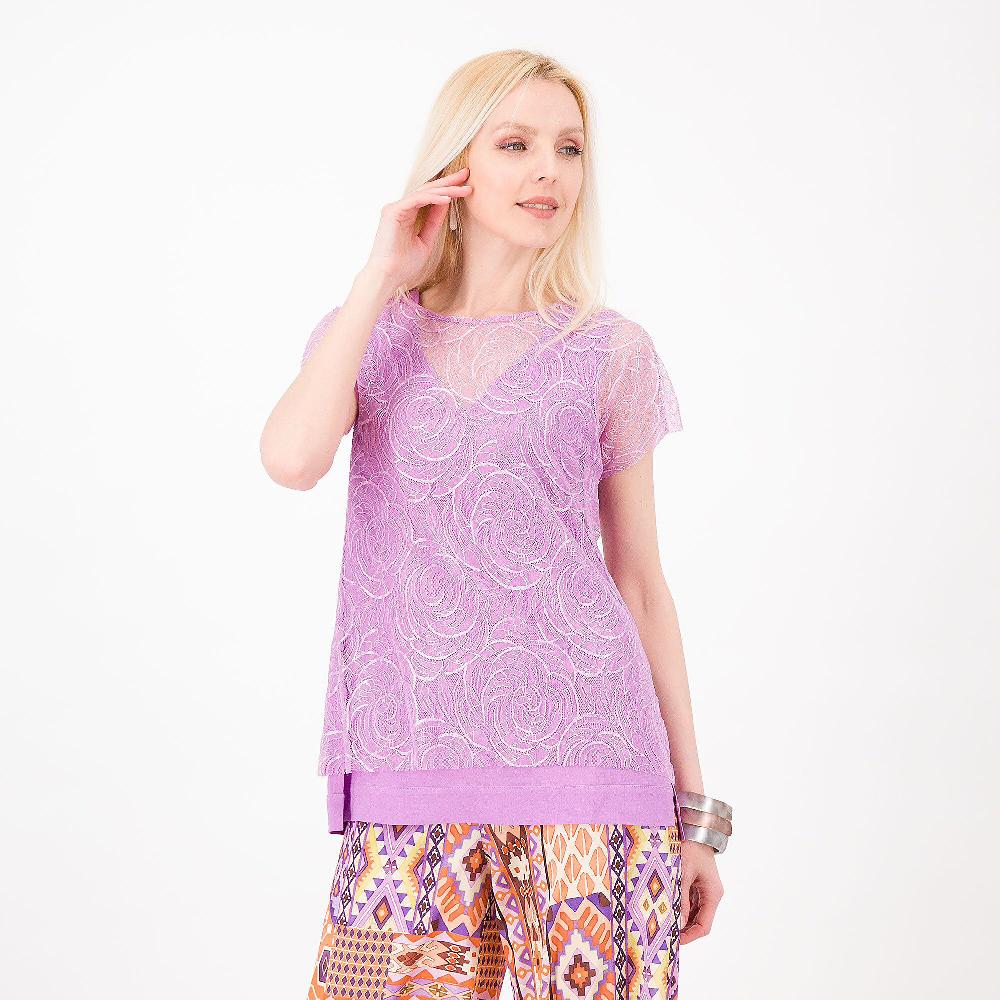 QVC Olly Doo Maglia Doppia Canotta Lino E Viscosa E Top Pizzo