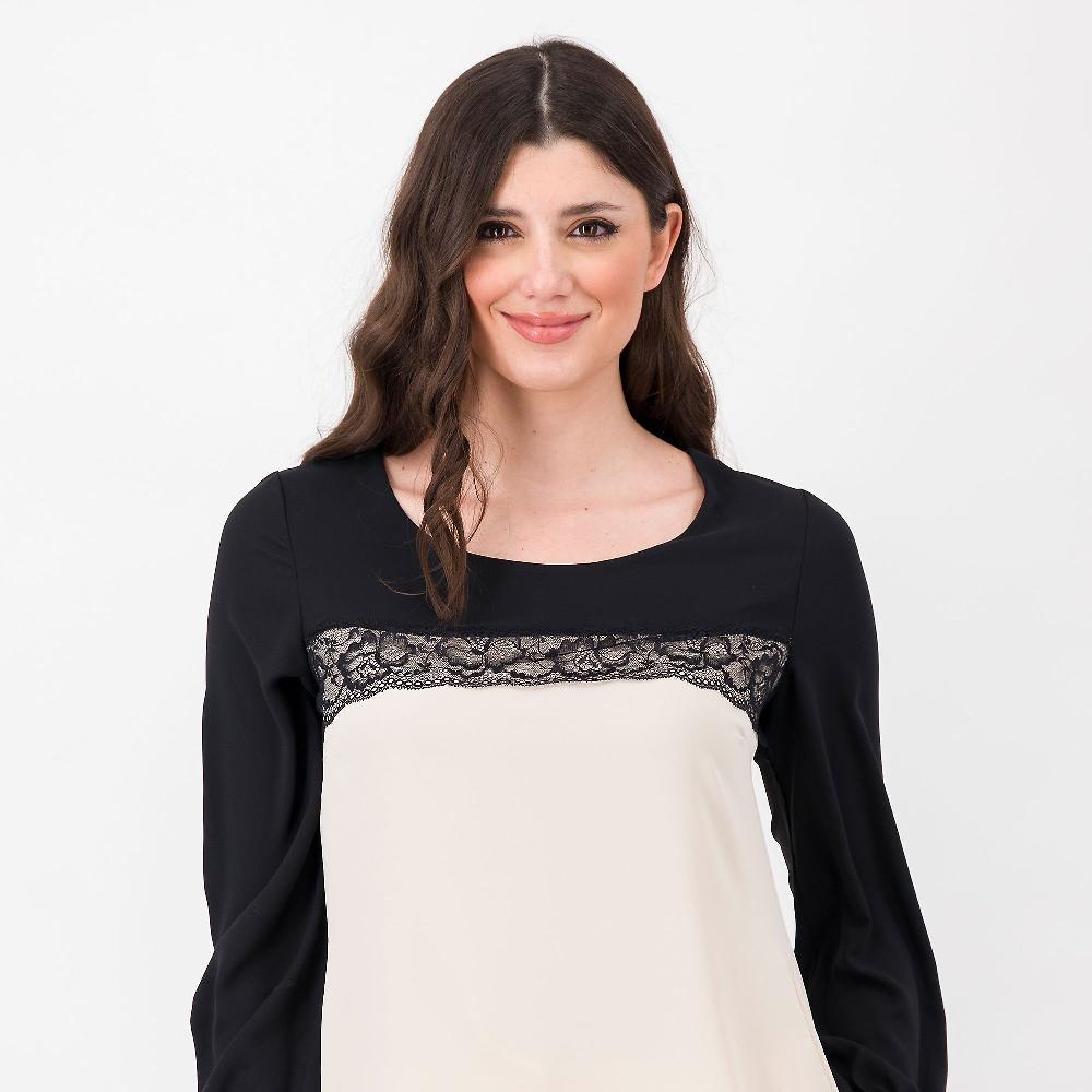 QVC Olly Doo Maglia In Crépe De Chine Con Pizzo Davanti