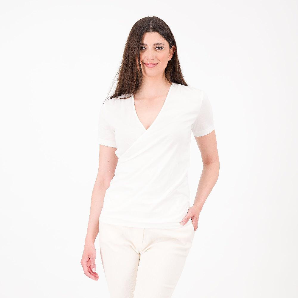 QVC Olly Doo Maglia incrociata in jersey di cotone Scollo a V Made in Italy