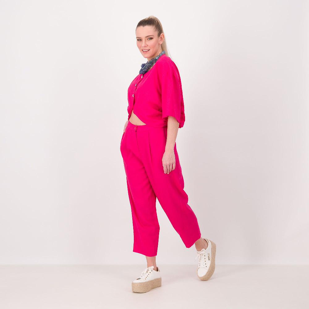 QVC Olly Doo Pantaloni A Carota In Lino E Viscosa Con Tagli Al Fondo