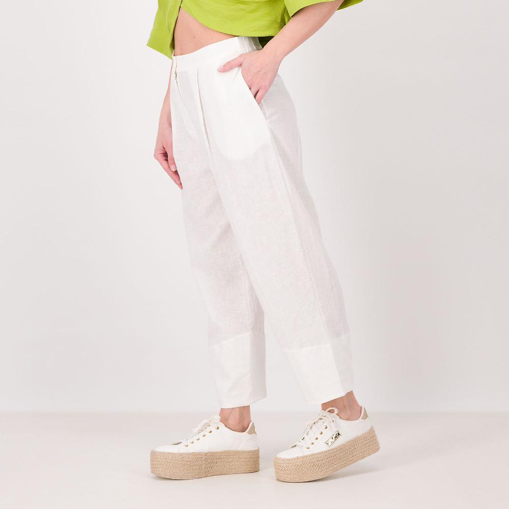 QVC Olly Doo Pantaloni a carota in lino e viscosa con tagli al fondo