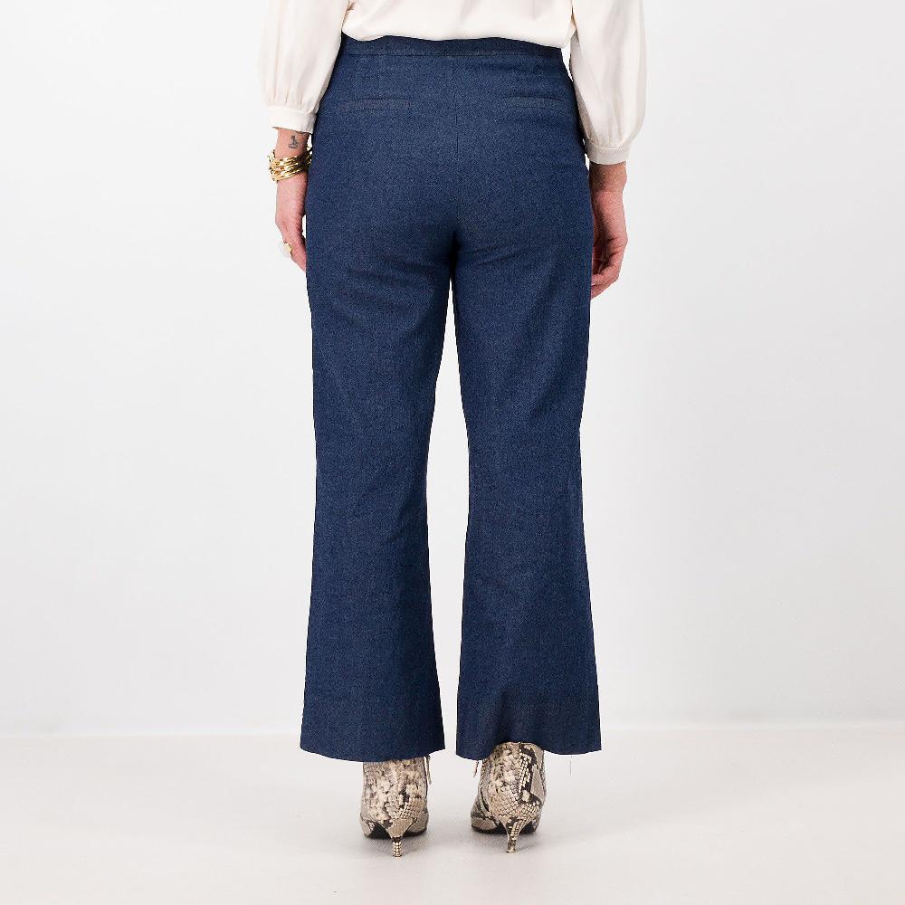 QVC Olly Doo Pantaloni Linea Ampia Tessuto Jeans Dettaglio Bottoni Made In Italy