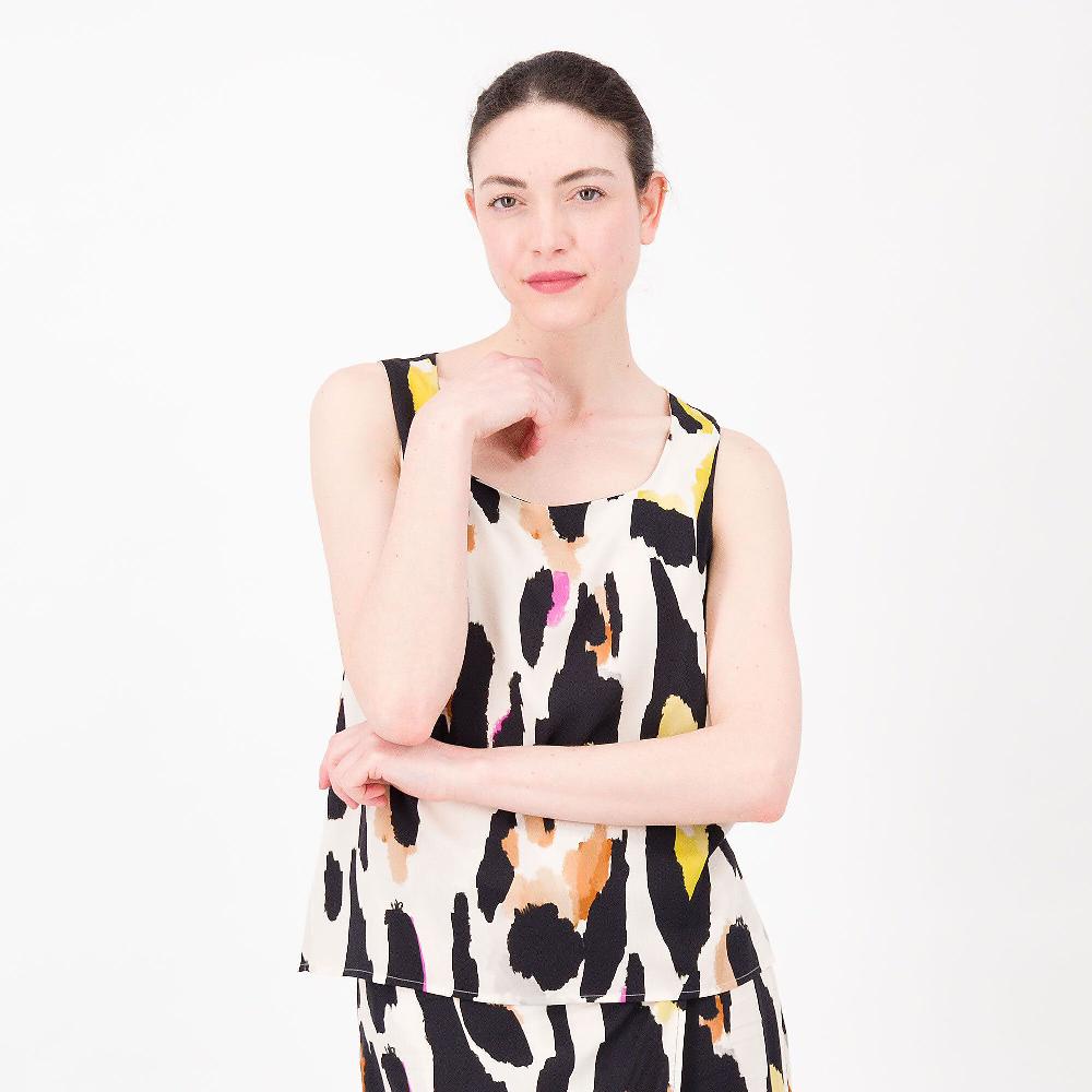 QVC Olly Doo Top in mussola di viscosa fantasia con spacchi