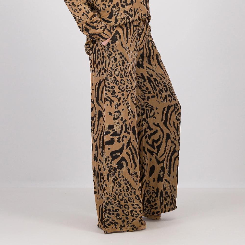 QVC Oltre Pantaloni palazzo in raso di viscosa stampa animalier