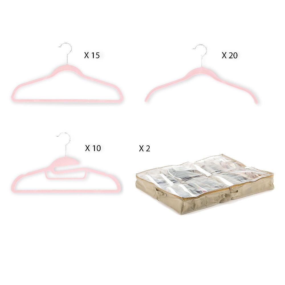 QVC Organised Options 20 appendini maglie 15 abiti 10 multiuso 2 organizer (47pz)