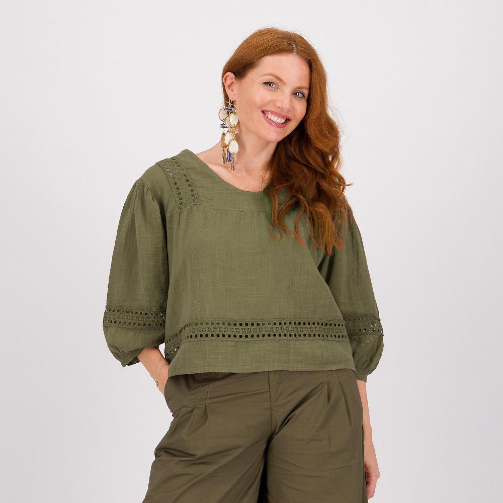 QVC PALAZZO MODA Blusa effetto goffrato con inserti in pizzo