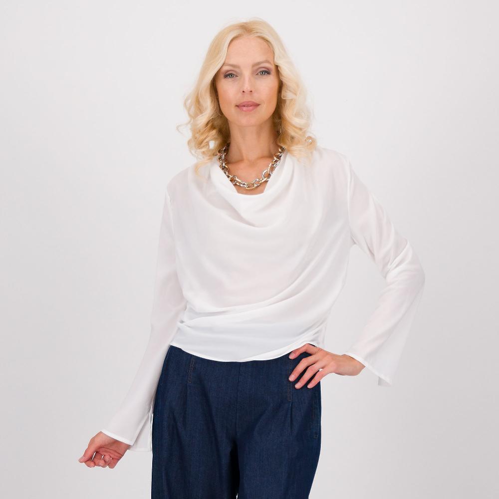 QVC Palazzo Moda Blusa in crêpe de chine con scollo drappeggiato