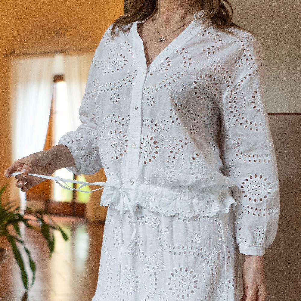 QVC PALAZZO MODA Camicia In Pizzo Sangallo Di Cotone Con Coulisse