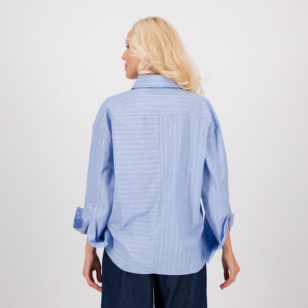 QVC PALAZZO MODA Camicia In Popeline Misto Cotone Gessato Con Strass