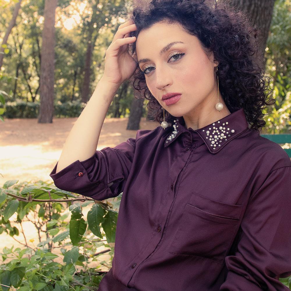 QVC PALAZZO MODA Camicia In Raso Di Viscosa Stretch Con Perle E Cristalli