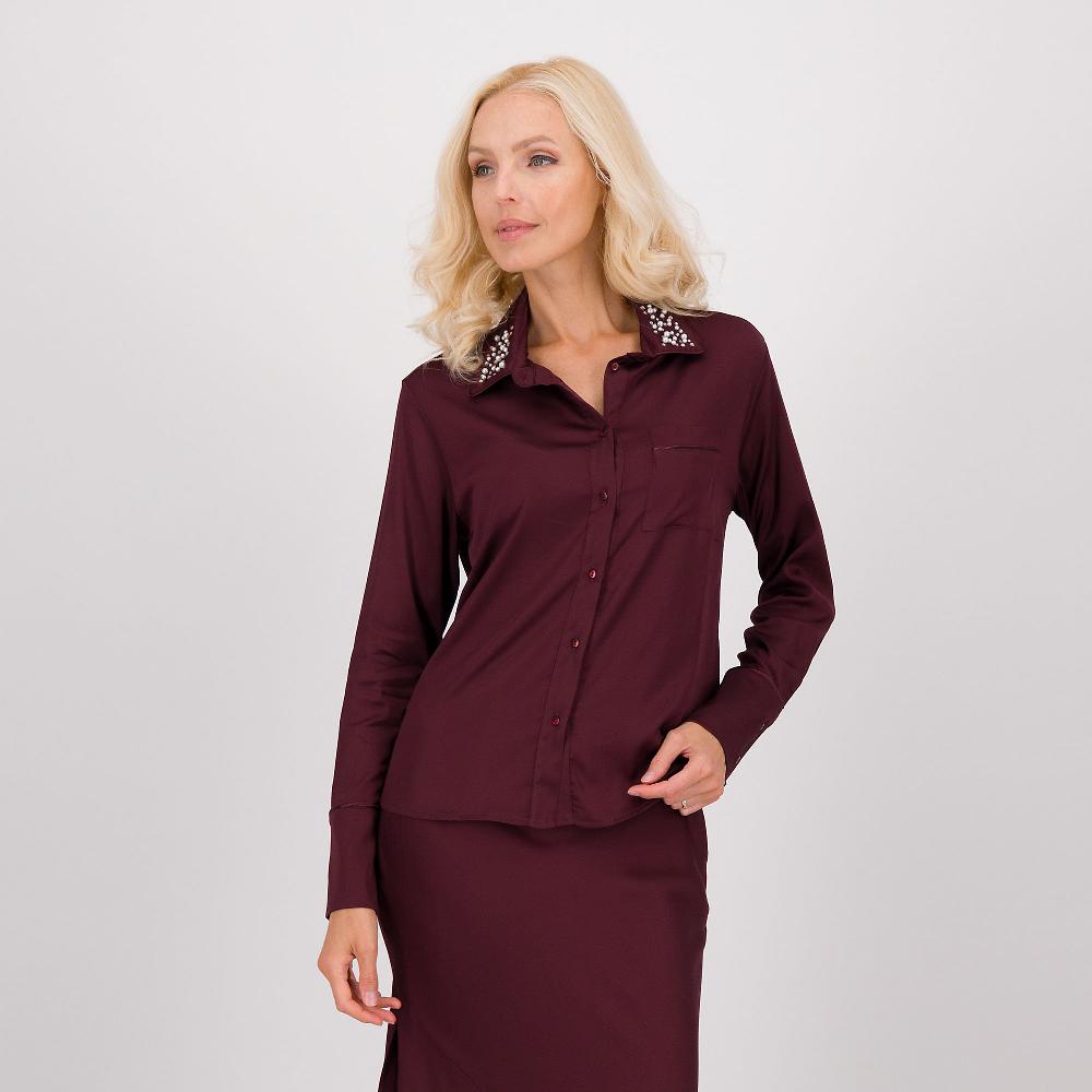 QVC PALAZZO MODA Camicia in raso di viscosa stretch con perle e cristalli