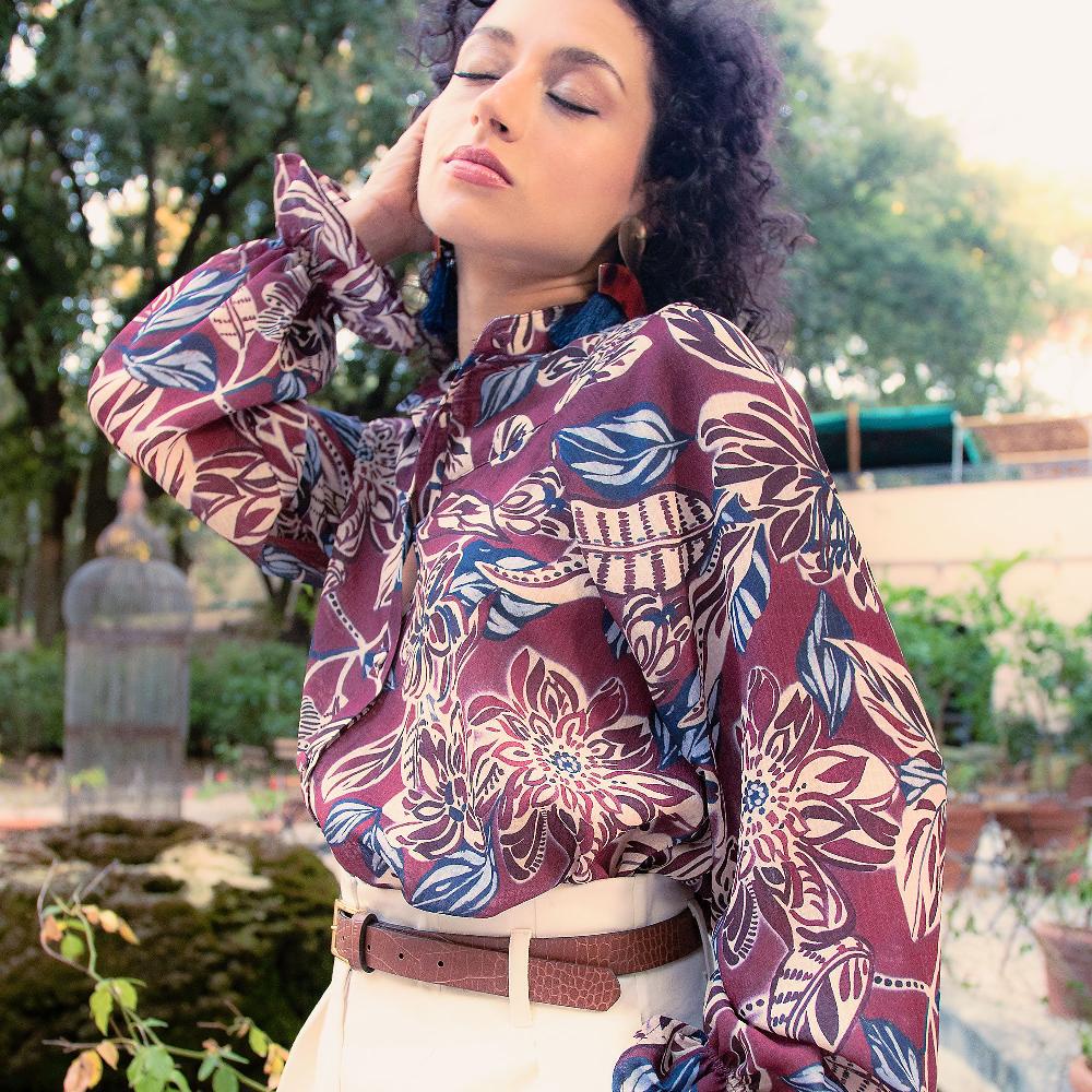 QVC PALAZZO MODA Camicia Manica Lunga Con Fantasia Fiori E Polso Arricciato