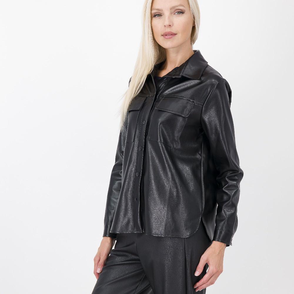 QVC PALAZZO MODA Giacca Camicia In Tessuto Spalmato Con Tasche A Toppa