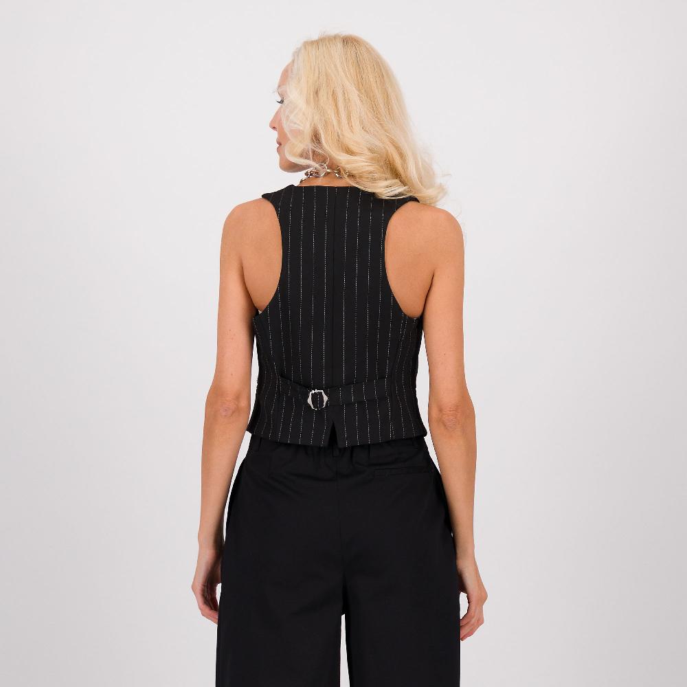 QVC PALAZZO MODA Gilet Gessato In Misto Viscosa Scollo A V Chiusura A Bottoni