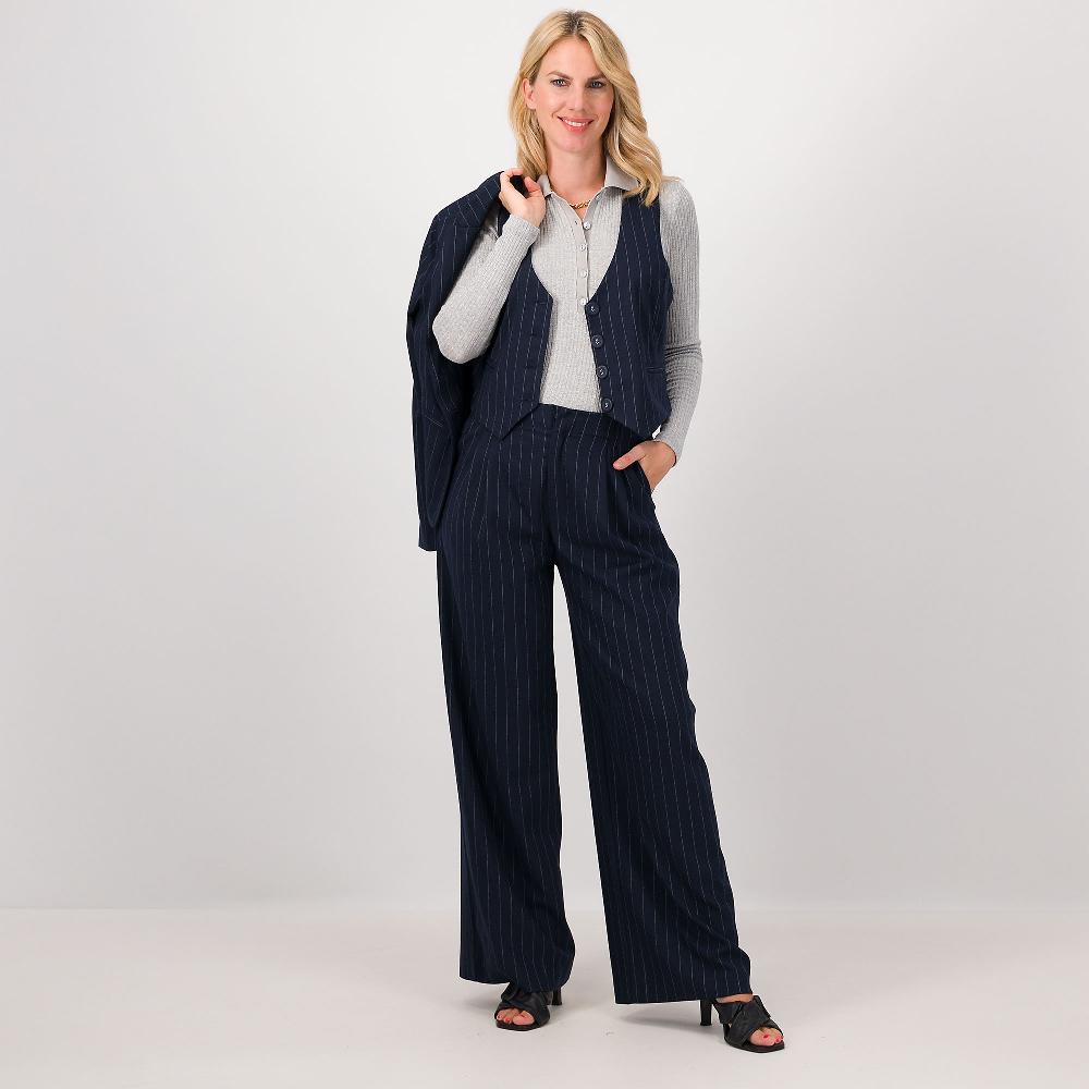 QVC PALAZZO MODA Gilet Gessato In Misto Viscosa Scollo A V Chiusura A Bottoni