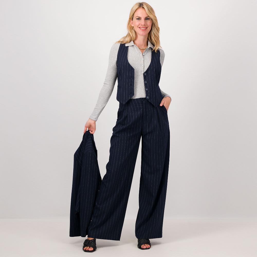 QVC PALAZZO MODA Gilet Gessato In Misto Viscosa Scollo A V Chiusura A Bottoni
