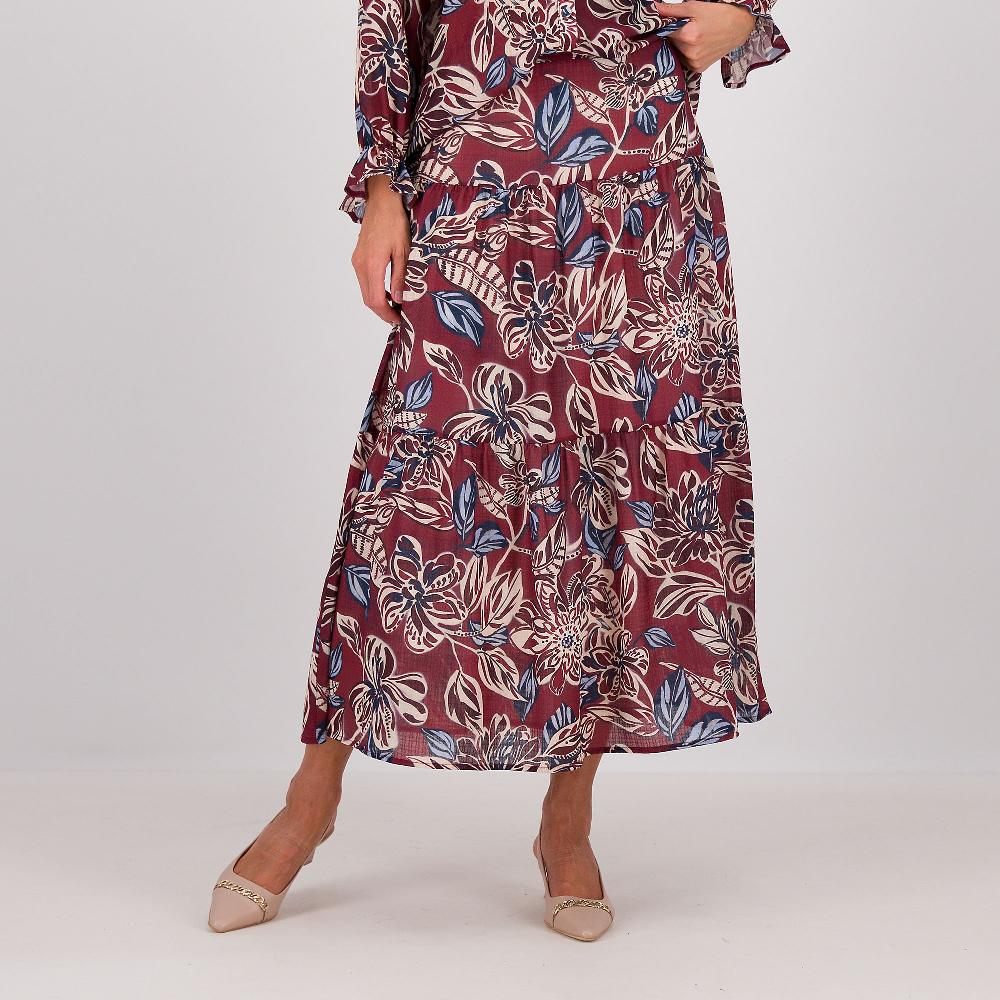 QVC PALAZZO MODA Gonna a balze in georgette fantasia con elastico in vita