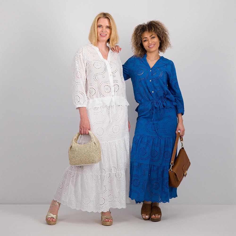 QVC PALAZZO MODA Gonna Lunga A Balze In Pizzo Sangallo Con Elastico In Vita
