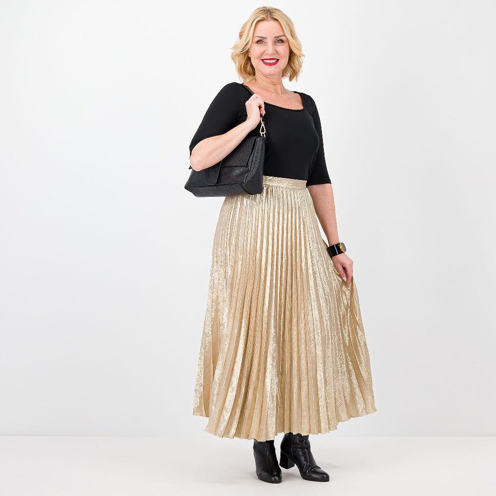 QVC PALAZZO MODA Gonna Plissettata In Raso Laminato