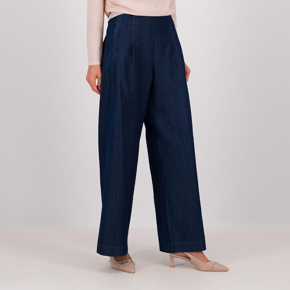 QVC PALAZZO MODA Jeans gamba ampia con pinces e tasche laterali con zip
