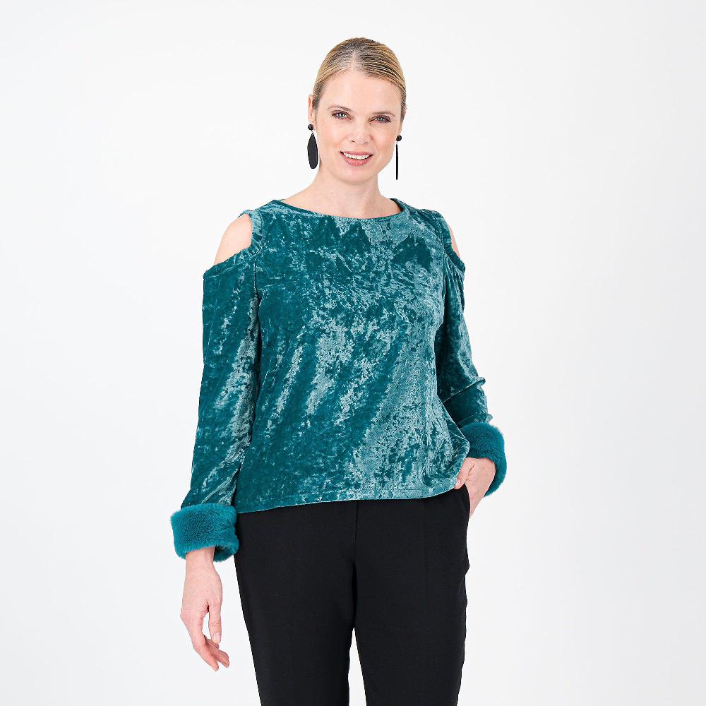 QVC PALAZZO MODA Maglia in velluto martellato con polsi in pelo