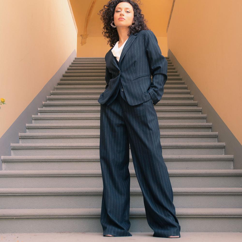 QVC PALAZZO MODA Pantaloni Ampi In Flanella Gessata Misto Viscosa