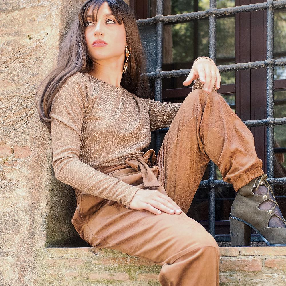 QVC PALAZZO MODA Pantaloni Tessuto Effetto Vintage Con Cintura