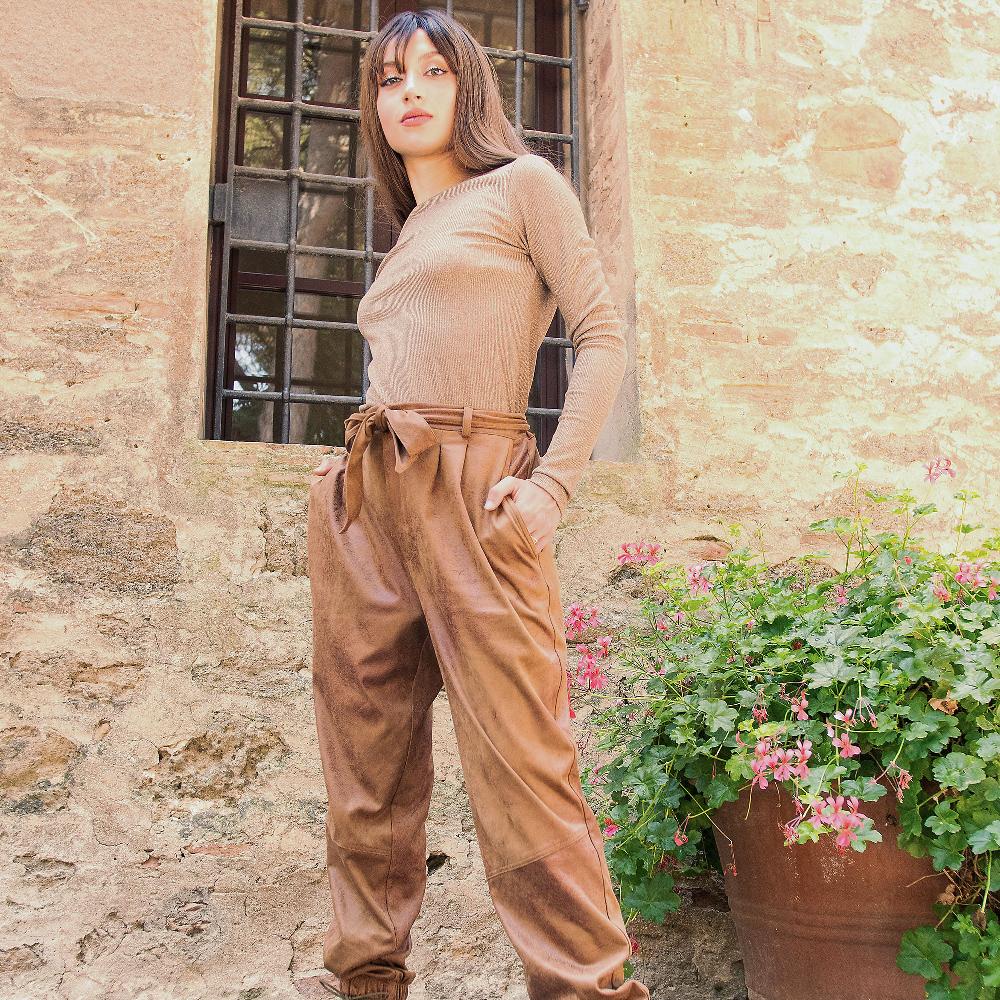 QVC PALAZZO MODA Pantaloni Tessuto Effetto Vintage Con Cintura