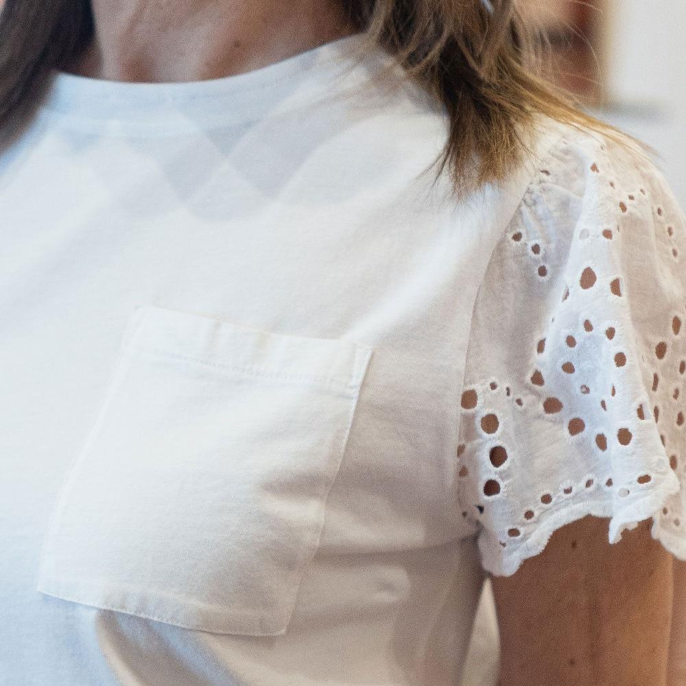 QVC PALAZZO MODA T-shirt Cotone Con Taschino E Maniche Sangallo