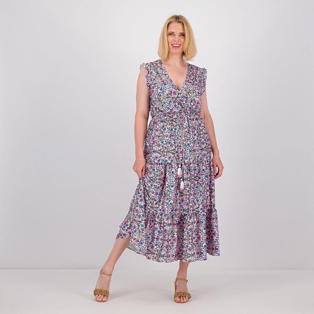 QVC PARKER & ROWE Abito lungo smanicato in raso fantasia con scollo V