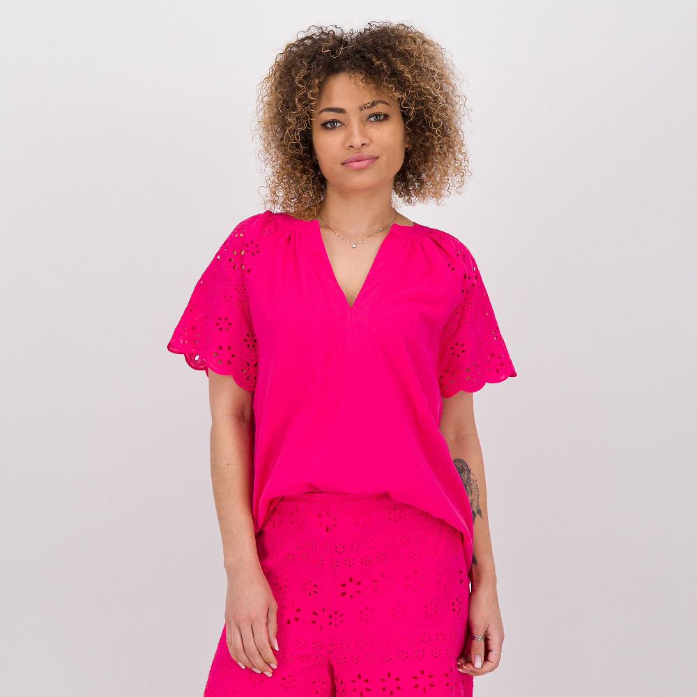 QVC PARKER & ROWE Blusa con manica corta in cotone sangallo