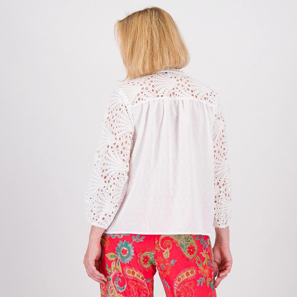 QVC PARKER & ROWE Blusa Con Pizzo Sangallo Con Manica Lunga A Sbuffo
