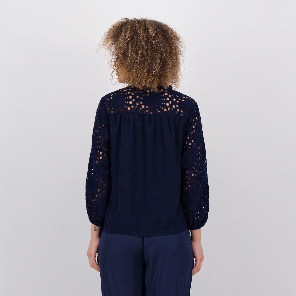 QVC PARKER & ROWE Blusa Con Pizzo Sangallo Con Manica Lunga A Sbuffo