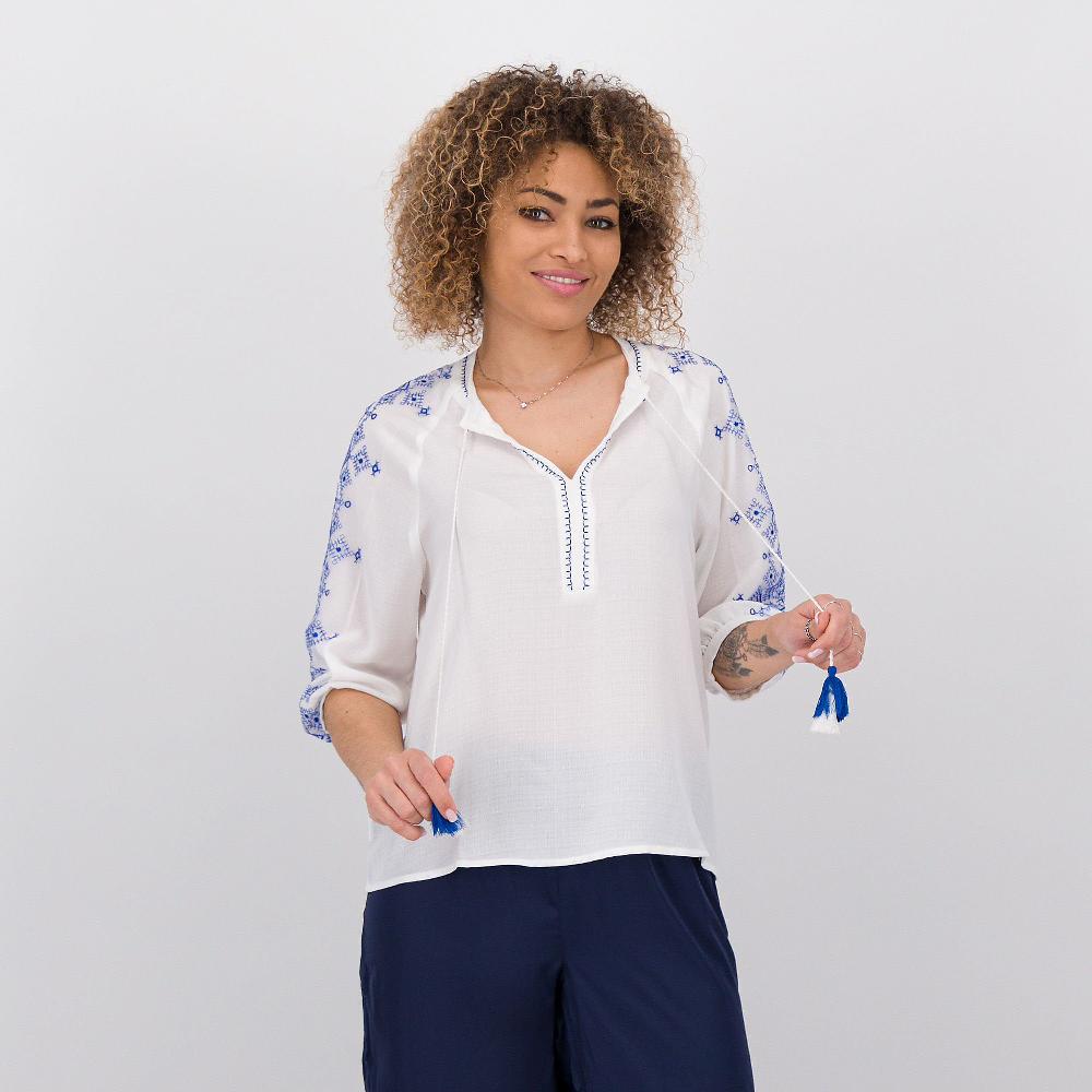 QVC PARKER & ROWE Blusa in crêpe a maniche lunghe con ricamo
