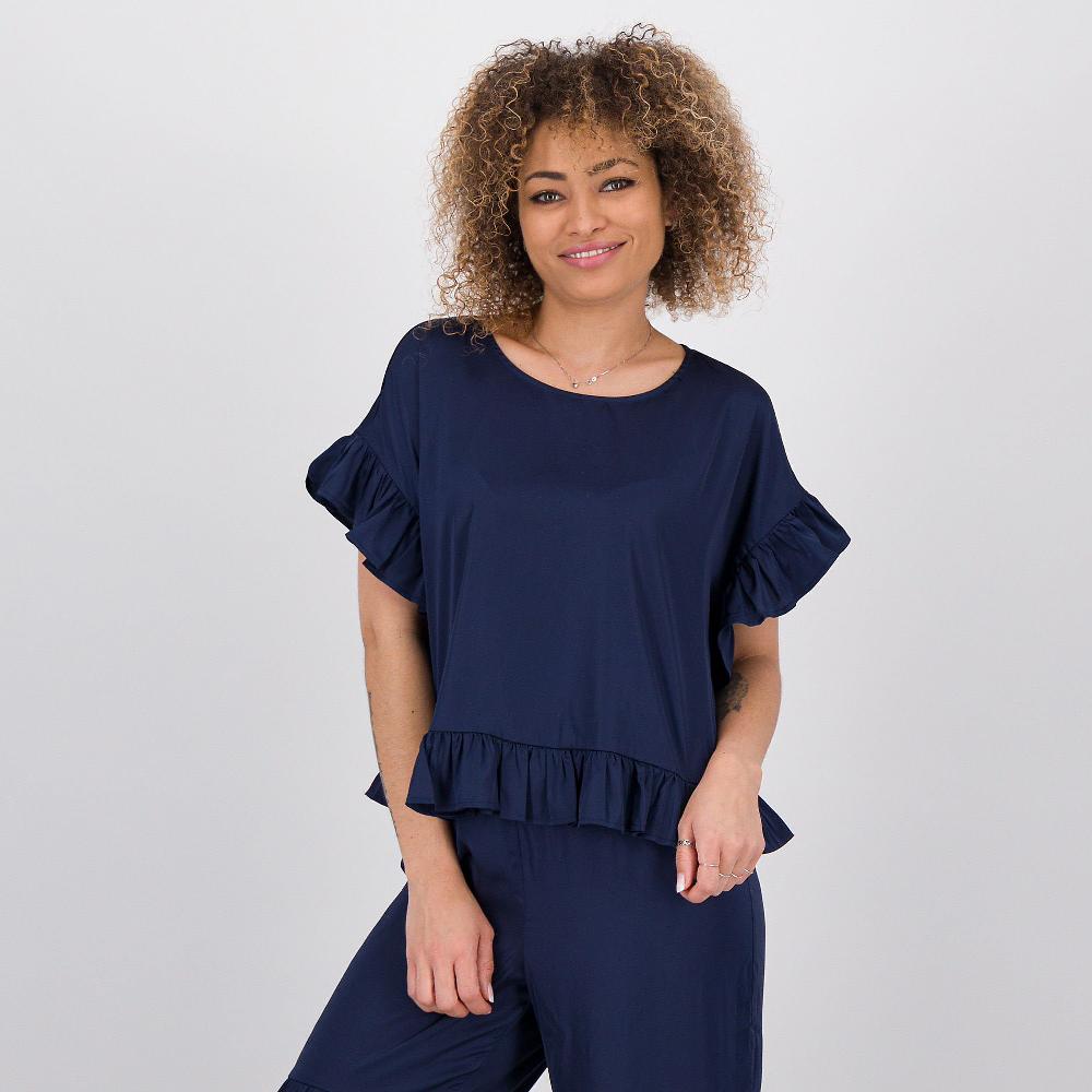 QVC PARKER & ROWE Blusa in raso satin con maniche volant