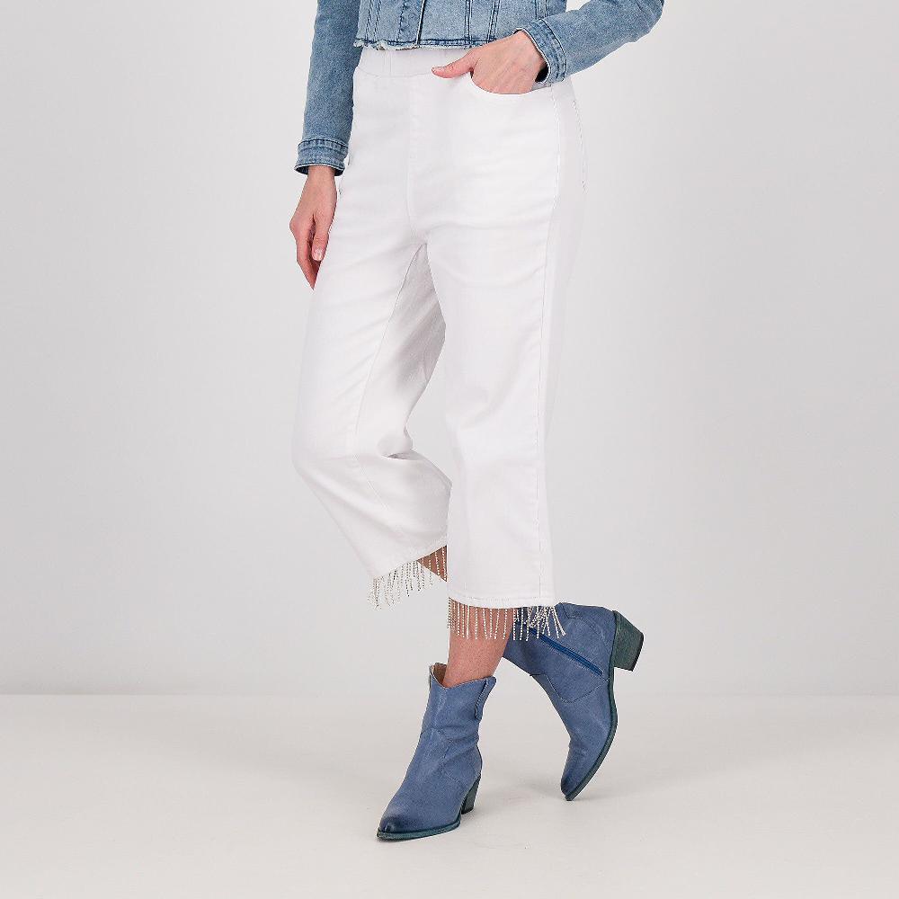QVC PARKER & ROWE Jeans cropped con frange con strass