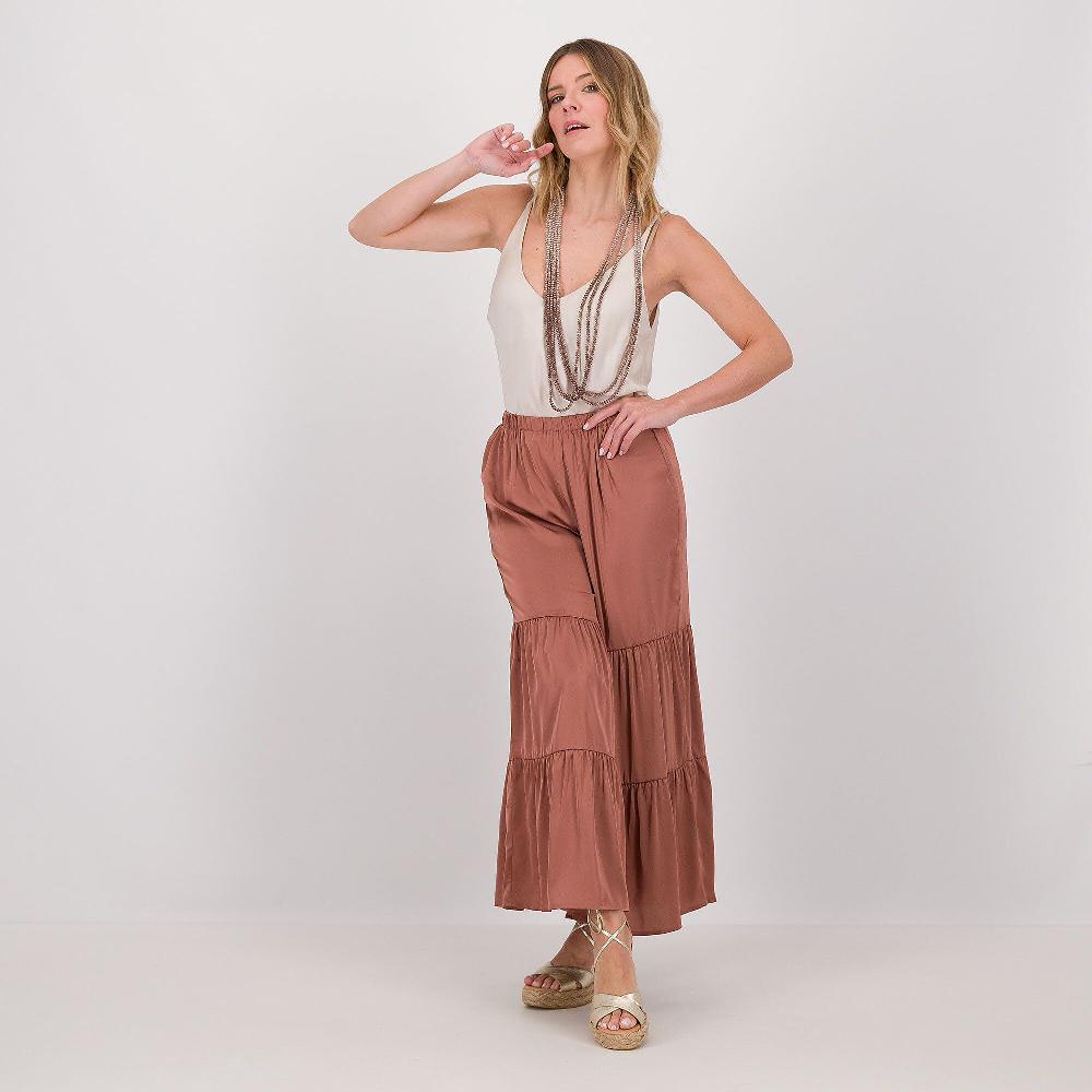 QVC PARKER & ROWE Pantaloni A Balze In Satin Con Elastico Dietro