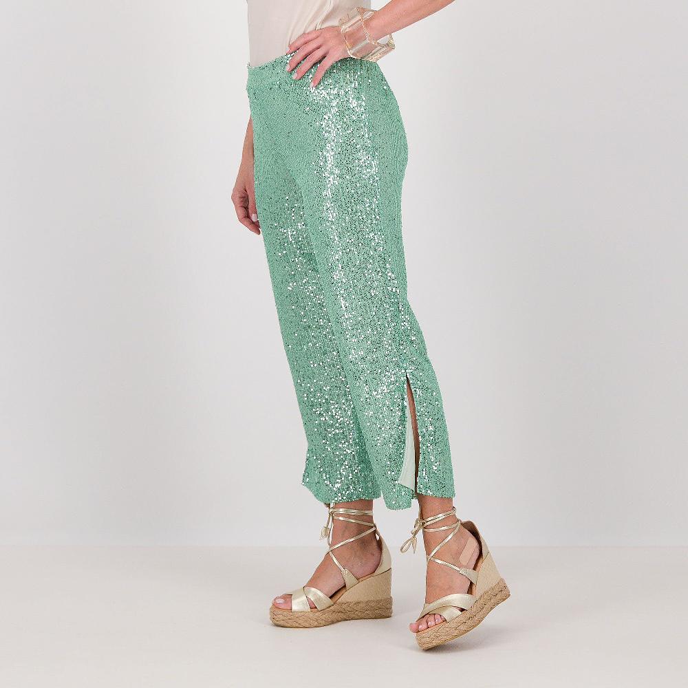 QVC PARKER & ROWE Pantaloni gamba morbida in paillettes con elastico in vita
