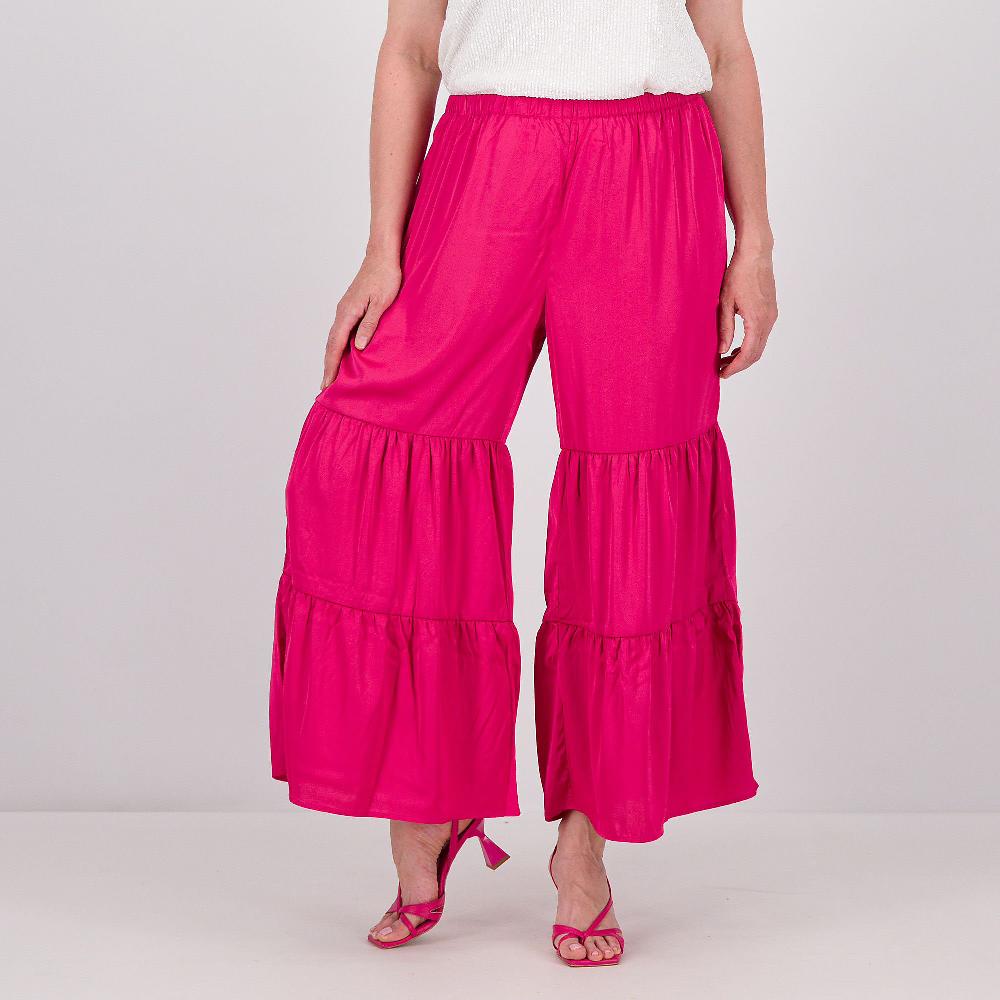 QVC PARKER & ROWE Pantaloni lunghi in raso satin con balze