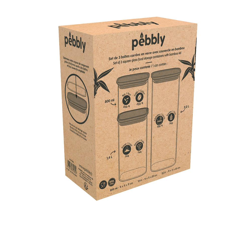 QVC Pebbly 3 Contenitori Quadrati Con Tappo In Bambù PKV-035