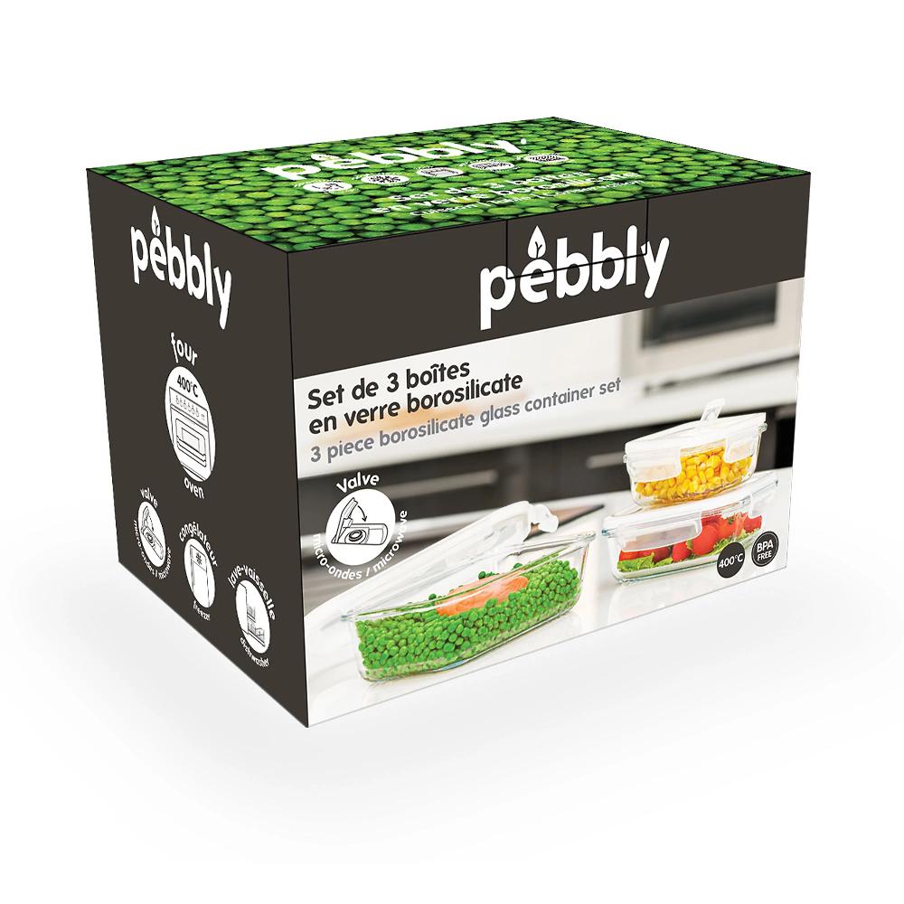 QVC Pebbly Set 3 Contenitori Rettangolari In Vetro PKV-3SRB