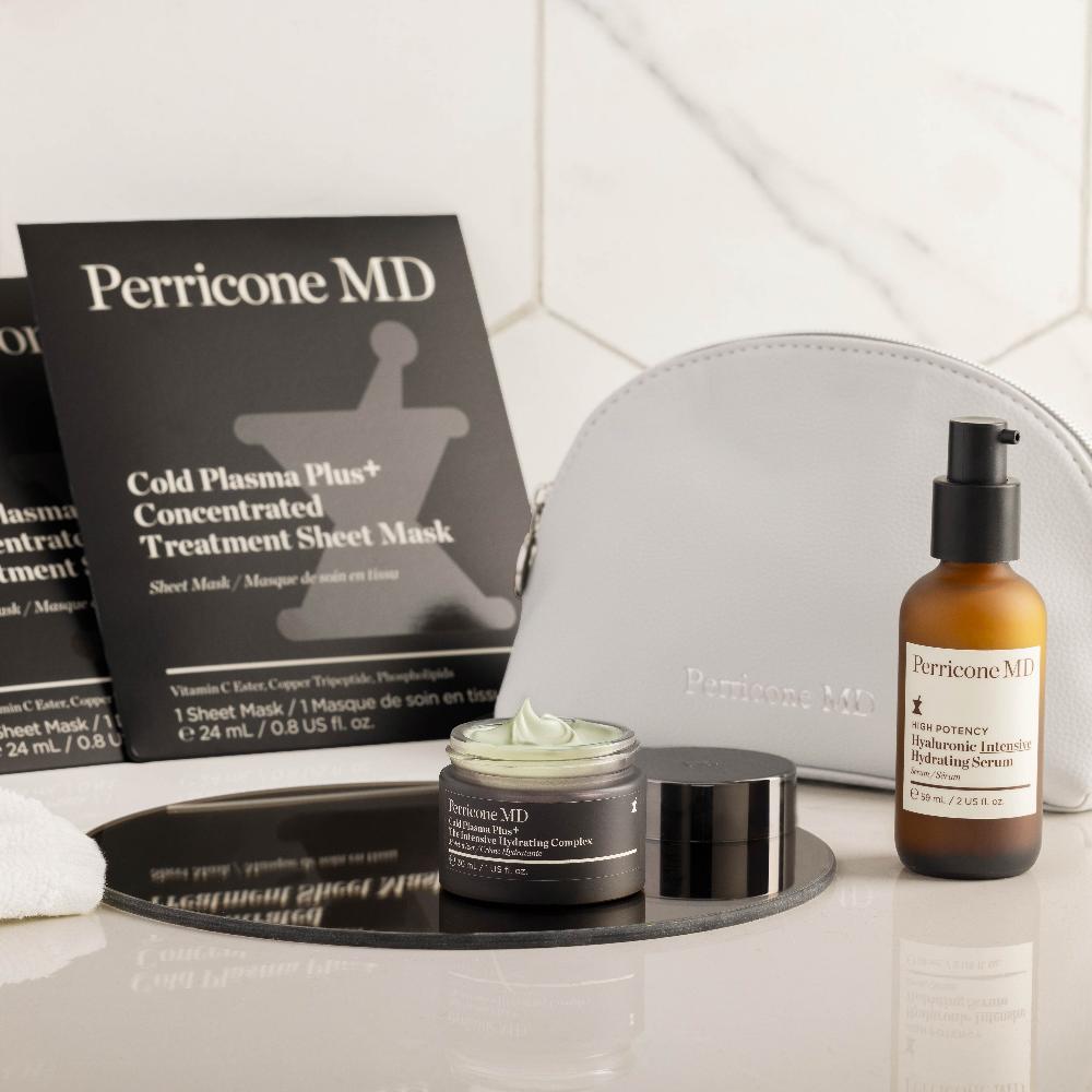 QVC Perricone MD Kit viaggio: crema e maschere Cold Plasma siero e borsa