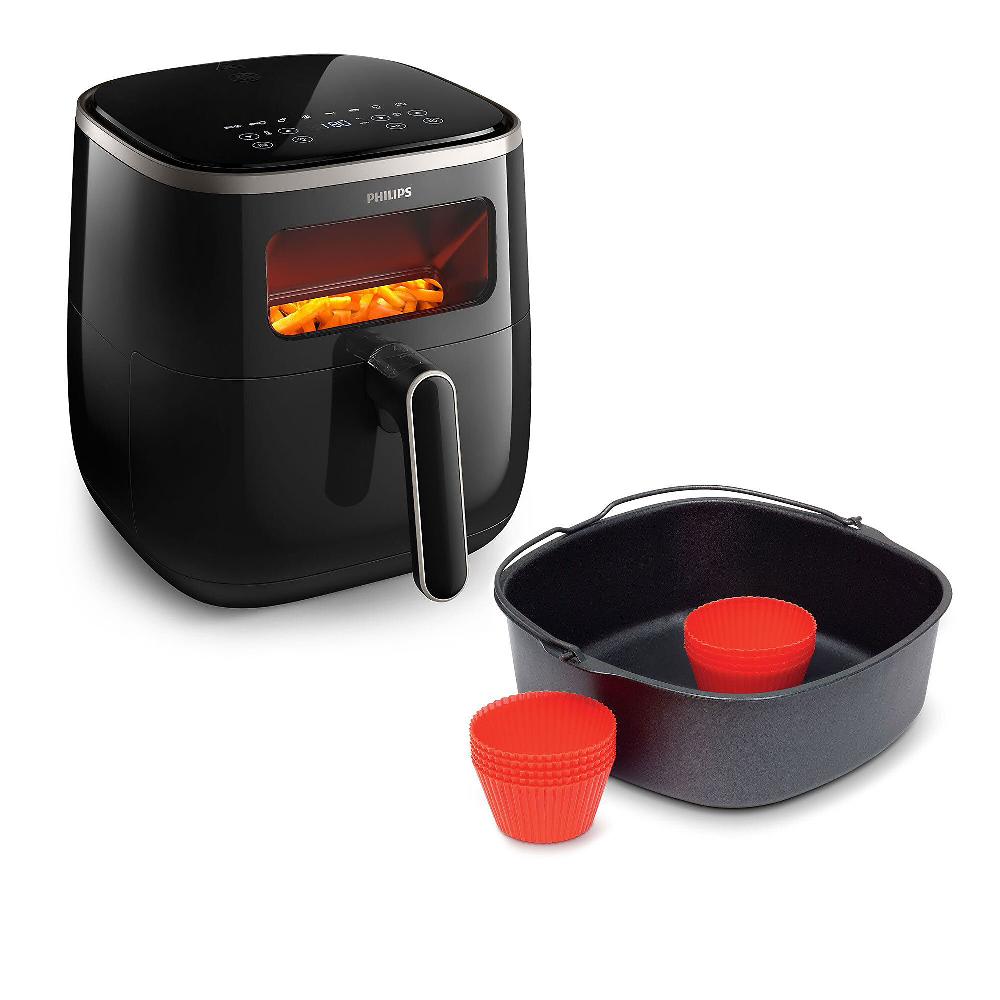 QVC Philips HD9257/80 Airfryer con finestra + Accessorio cestello con 9 stampi muffin