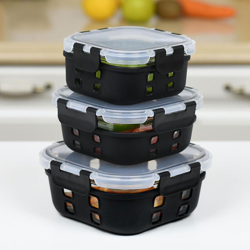 QVC Pie Lock 3 Contenitori Quadrati X Alimenti In Vetro Borosilicato