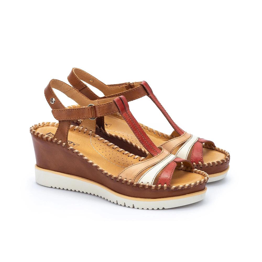 QVC Pikolinos Sandali a T in pelle chiusura con velcro zeppa 7cm