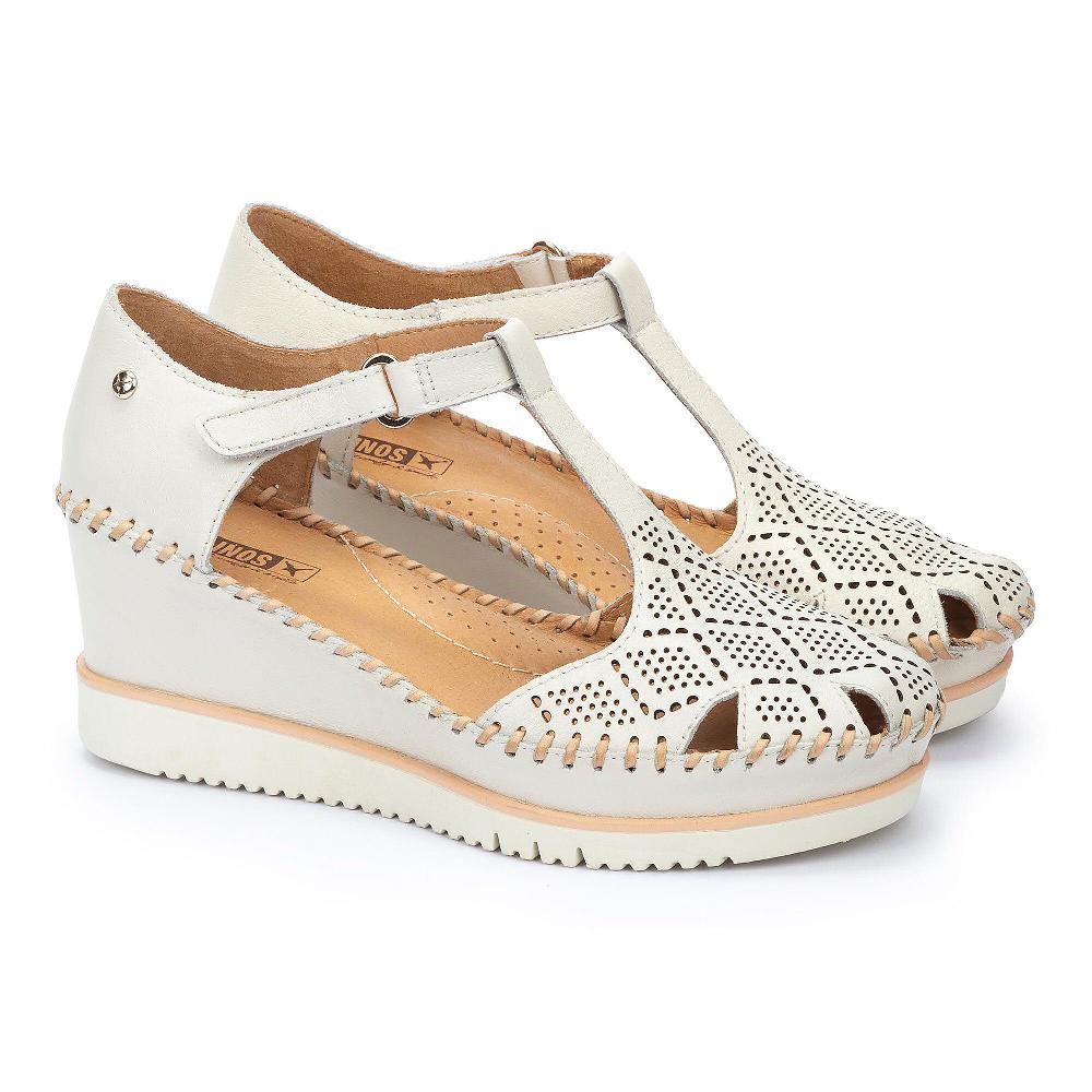 QVC Pikolinos Sandali a T in pelle traforati con zeppa 7 cm